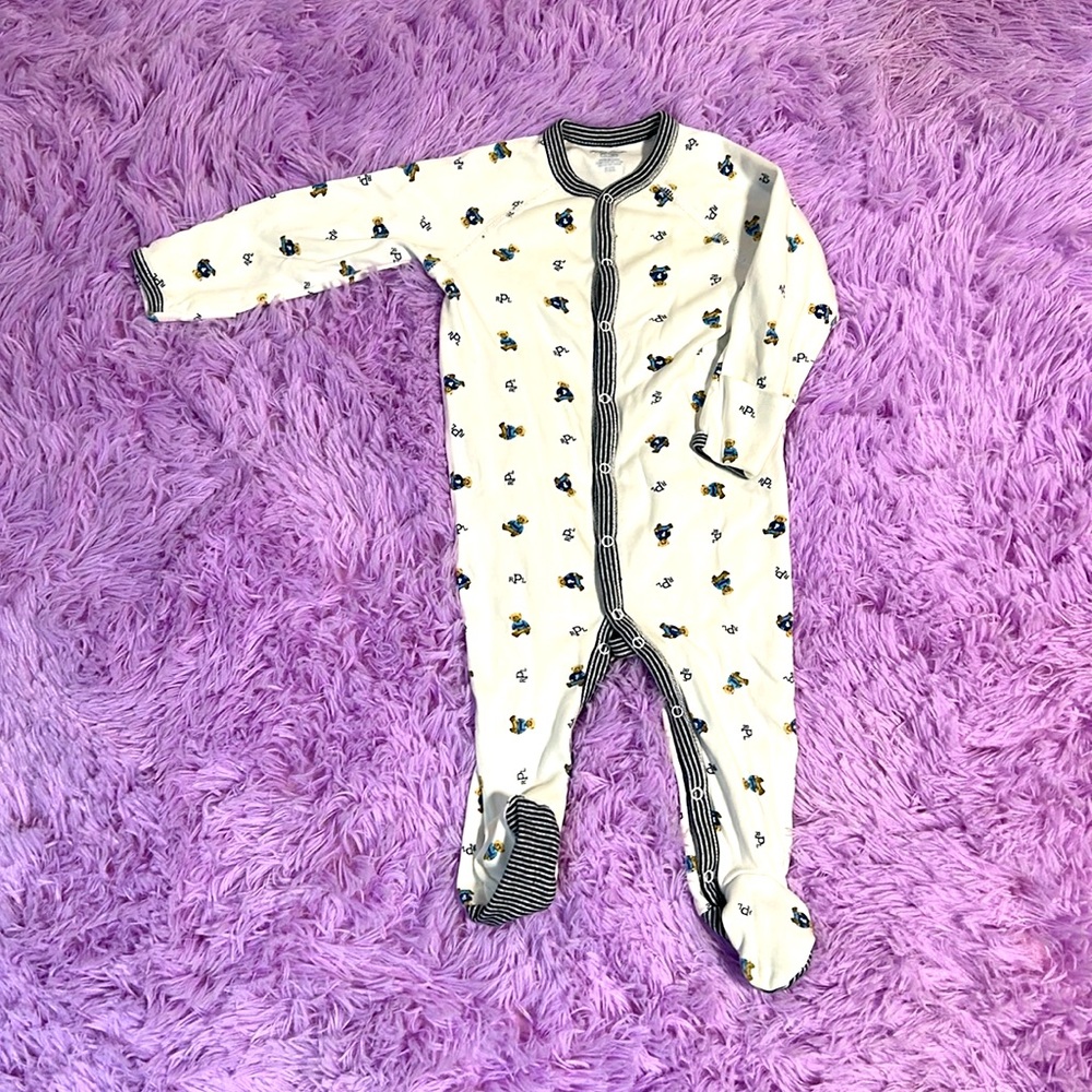 9M Footed One-Piece with Navy Trim and Bee Print
